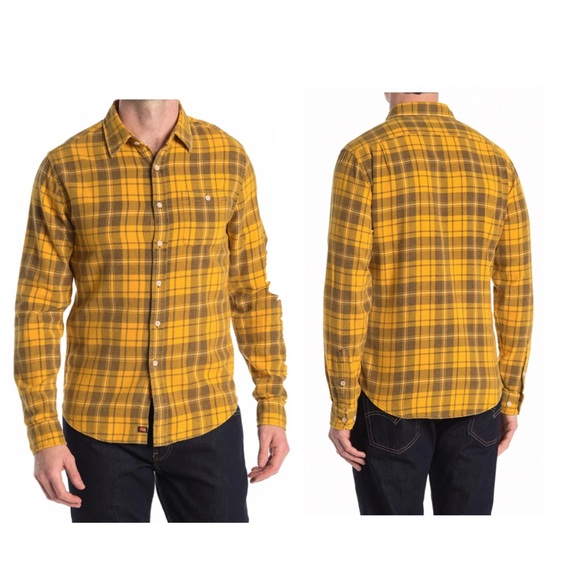 THE NORMAL BRAND CLASSIC GINGHAM BUTTON UP GOLD PLAID FLANNEL SHIRT AUTU… - Picture 3 of 12